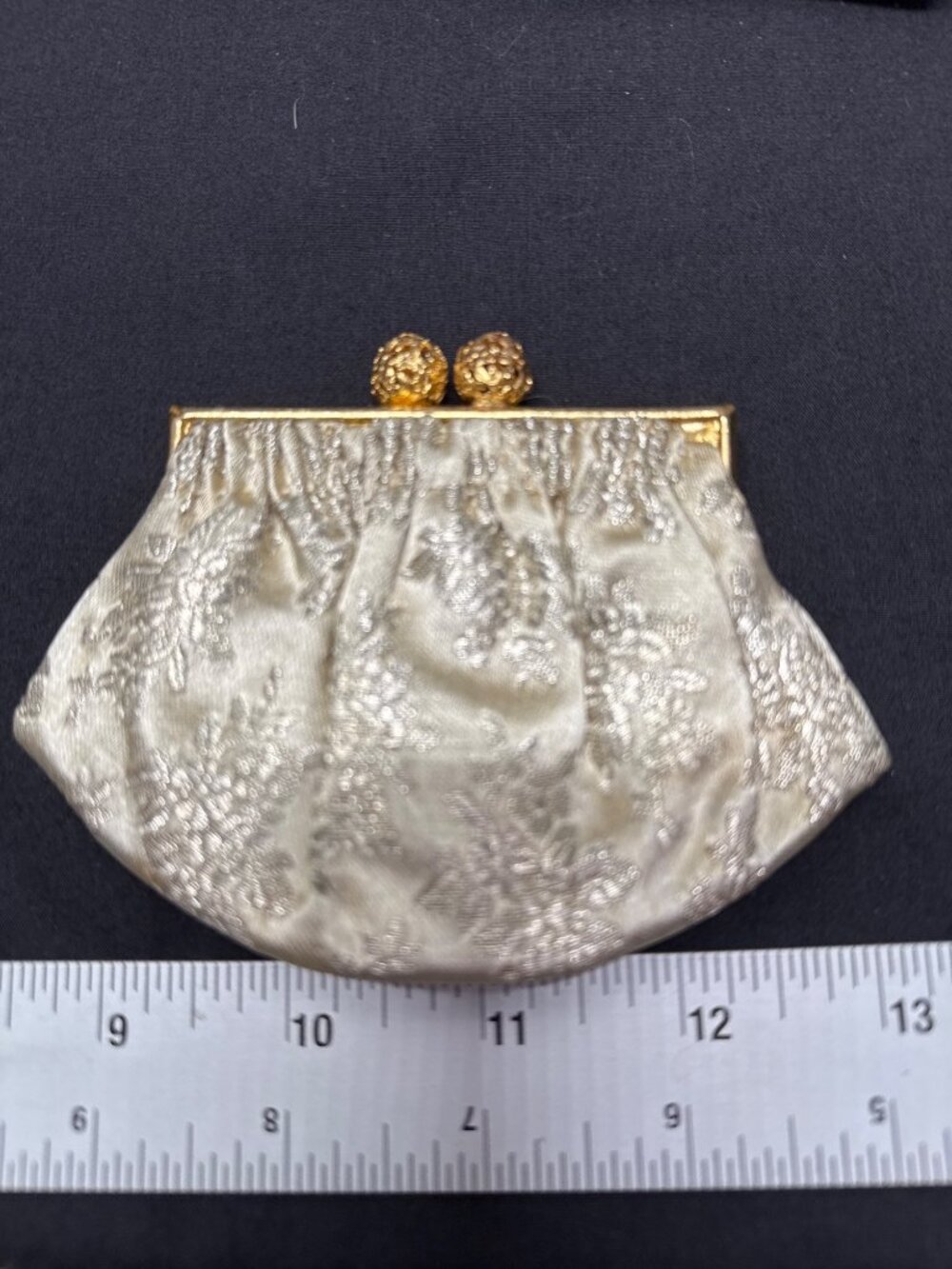 Vintage Gold-Tone Clasp Brocade Evening Coin Purse Made In France